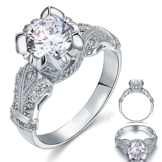 Vintage Victorian Style 2 Carat Simulated Diamond 925 Sterling Silver Wedding Engagement Ring