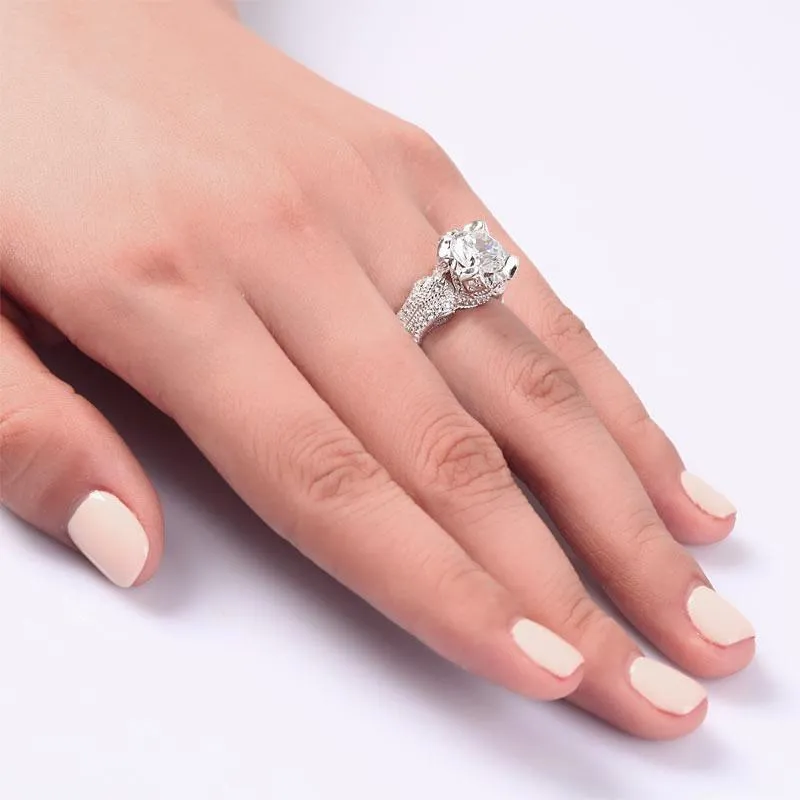Vintage Victorian Style 2 Carat Simulated Diamond 925 Sterling Silver Wedding Engagement Ring