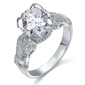Vintage Victorian Style 2 Carat Simulated Diamond 925 Sterling Silver Wedding Engagement Ring