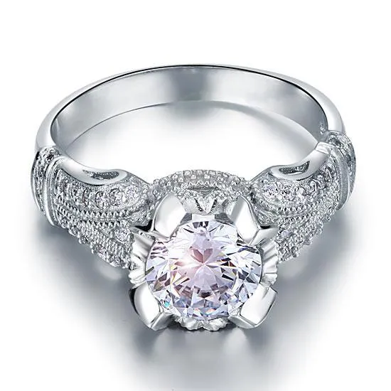 Vintage Victorian Style 2 Carat Simulated Diamond 925 Sterling Silver Wedding Engagement Ring