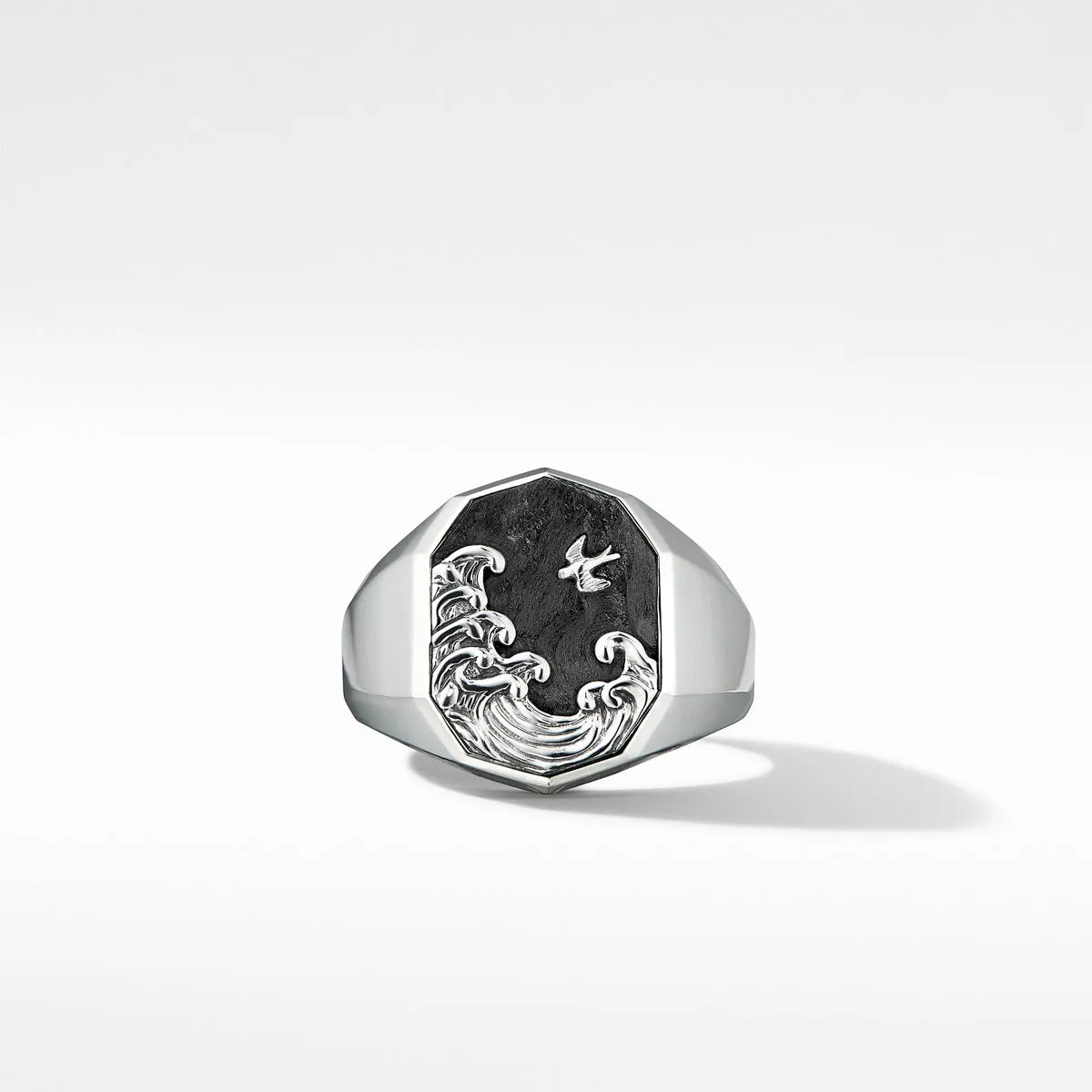 Waves Signet Ring with Forged Carbon