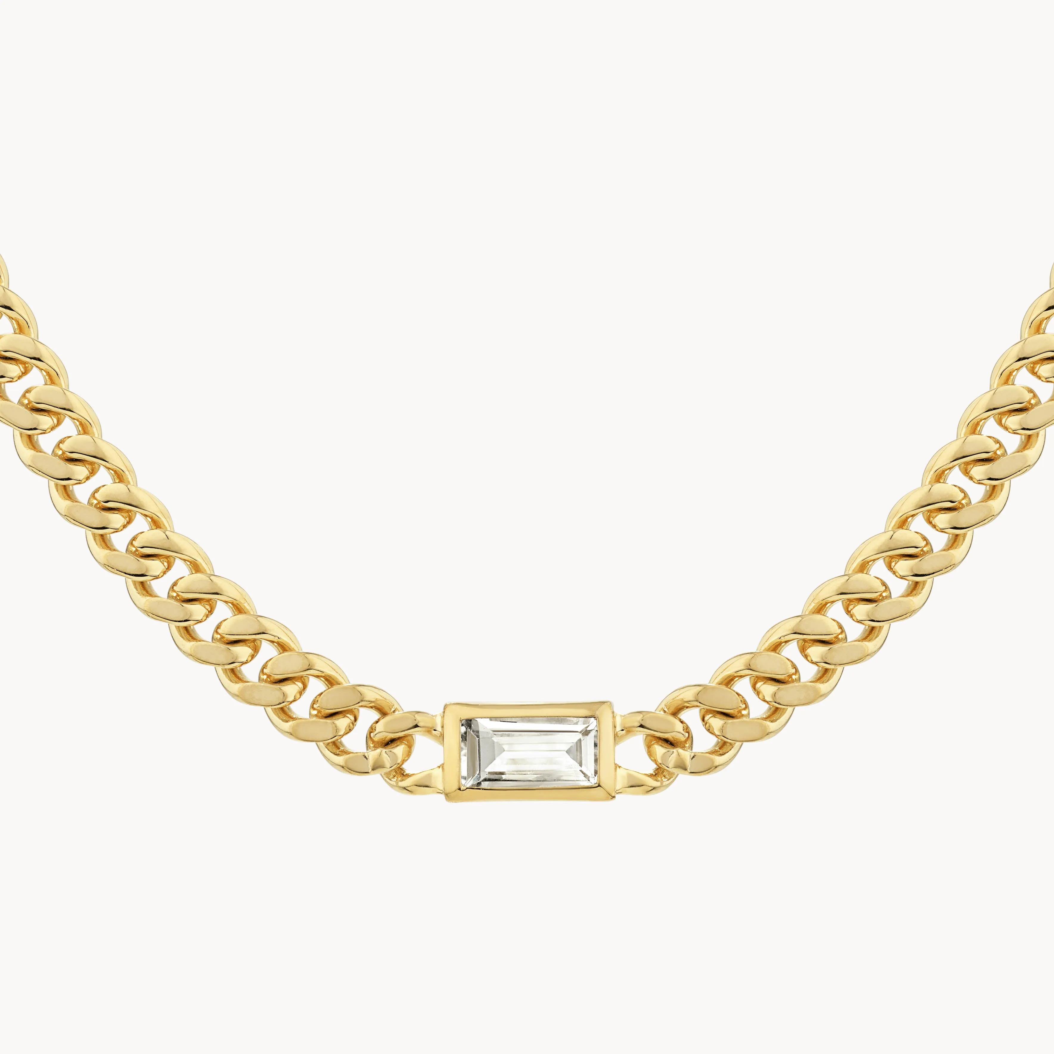 White Topaz Curb Chain Necklace in Gold