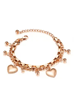 Wisteria Heart Charm Multi-layer Chain Bracelet