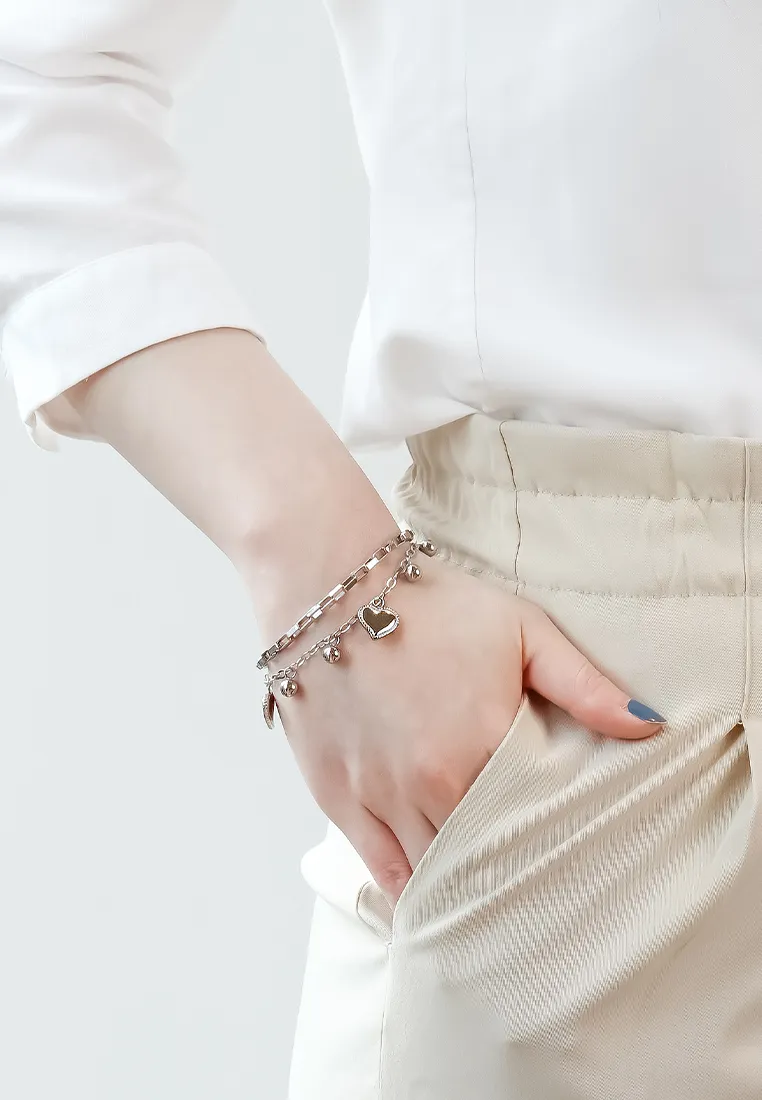 Wisteria Heart Charm Multi-layer Chain Bracelet