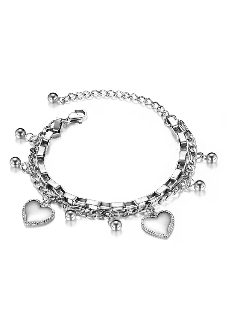 Wisteria Heart Charm Multi-layer Chain Bracelet