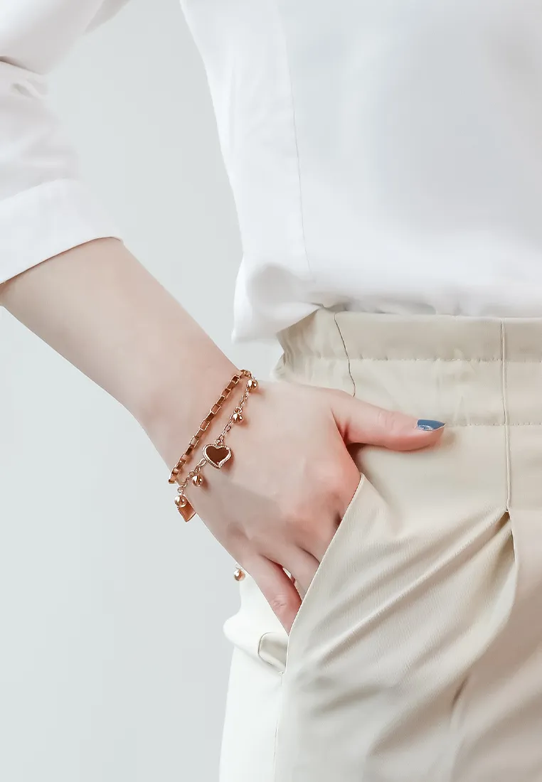 Wisteria Heart Charm Multi-layer Chain Bracelet