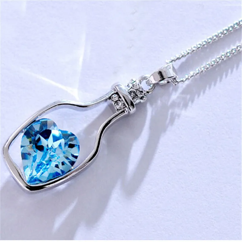 Women Heart in Drift Bottles Jewelry Chain Necklace - Fashion Crystal Necklace
