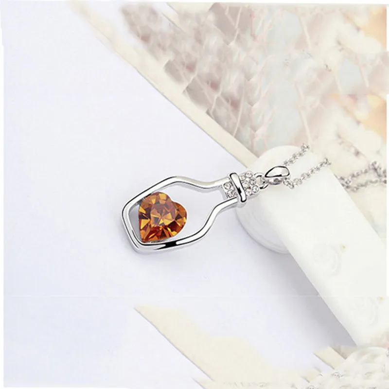 Women Heart in Drift Bottles Jewelry Chain Necklace - Fashion Crystal Necklace