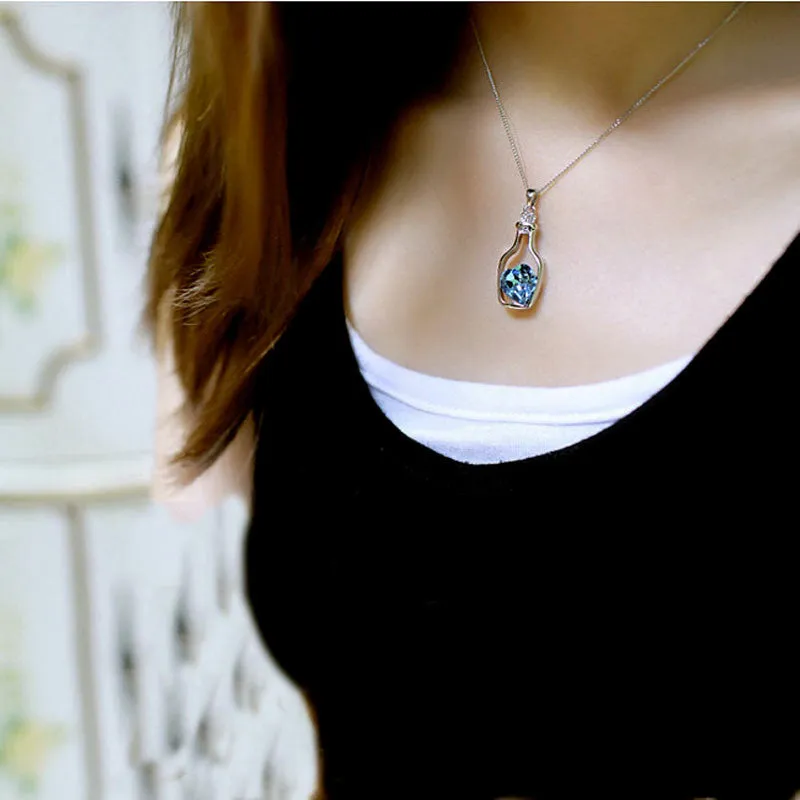 Women Heart in Drift Bottles Jewelry Chain Necklace - Fashion Crystal Necklace