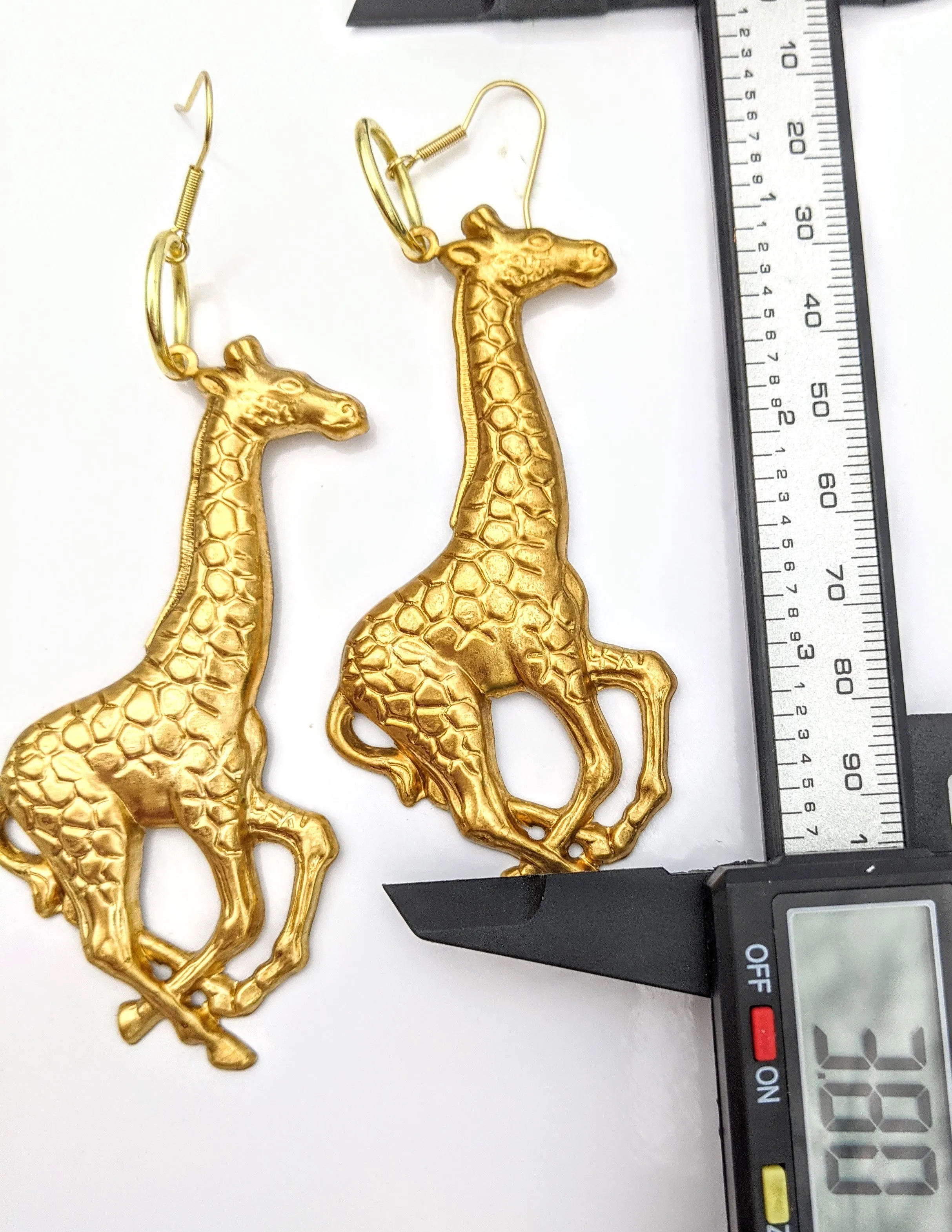 XL Gold-Plated Giraffe Earrings - Bold Fashion Statement - Designed by Award-Winning Artist Sugar Gay Isber