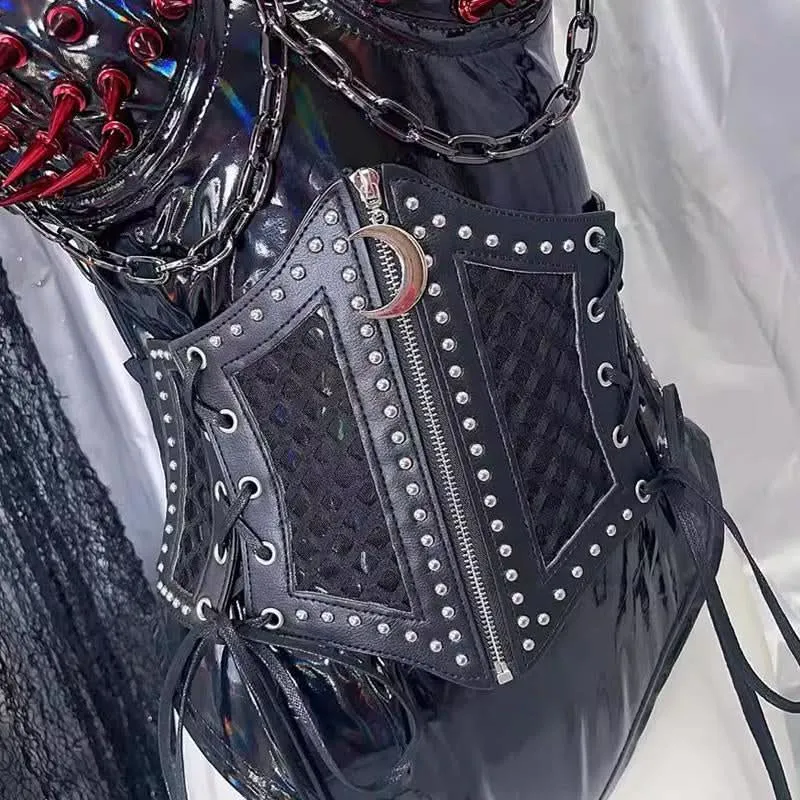 Zip-up hollow out self tie moon applique belt